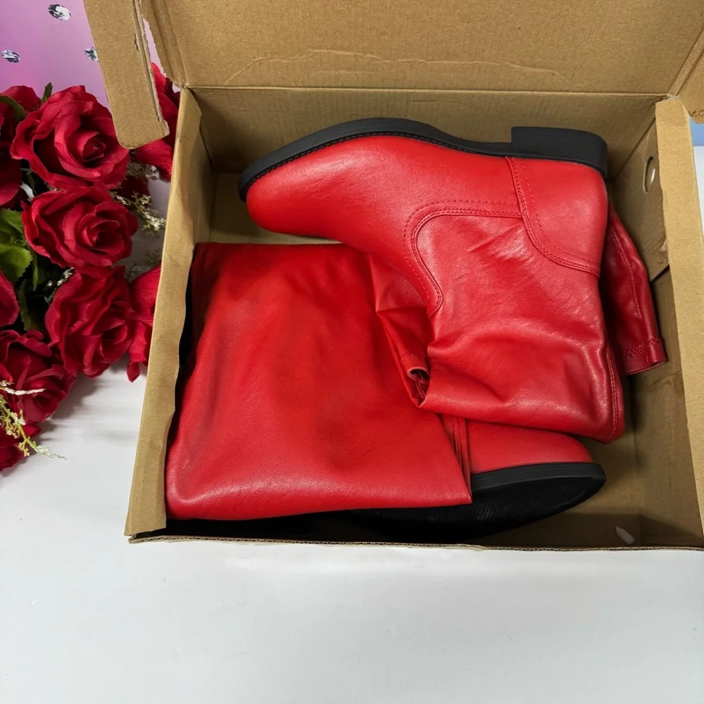 RED OVER THE KNEE STRETCH BOOTS